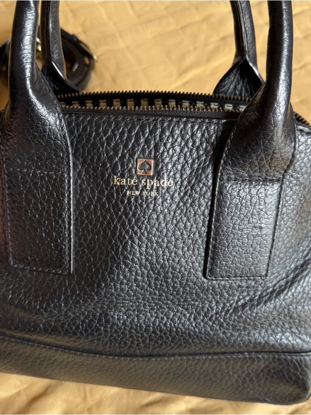 Kate Spade Black Pebbled Leather Satchel with Crossbody Strap & Wallet
